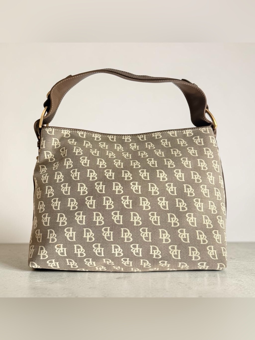 Dooney & Bourke DB Logo Large Sac Shoulder Bag Brown Canvas NWT